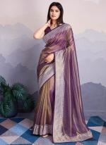 Gold Infused Twill Wine Party Wear Embroidery Work Saree